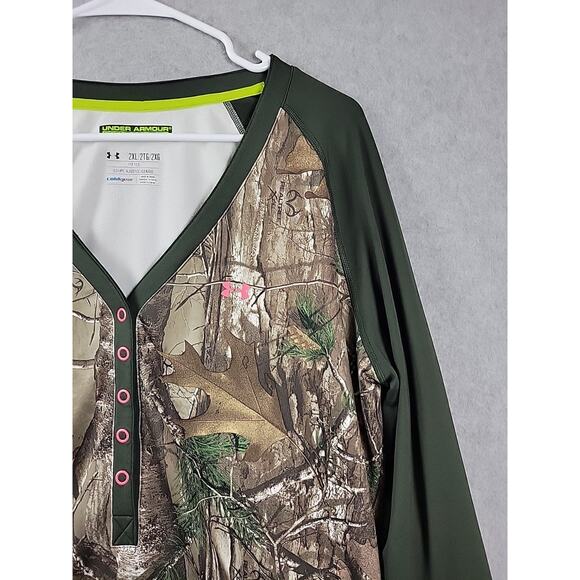 Under Armour Scent Control ColdGear Green Camo LS V Neck Shirt Womens Plus 2XL - Picture 4 of 12